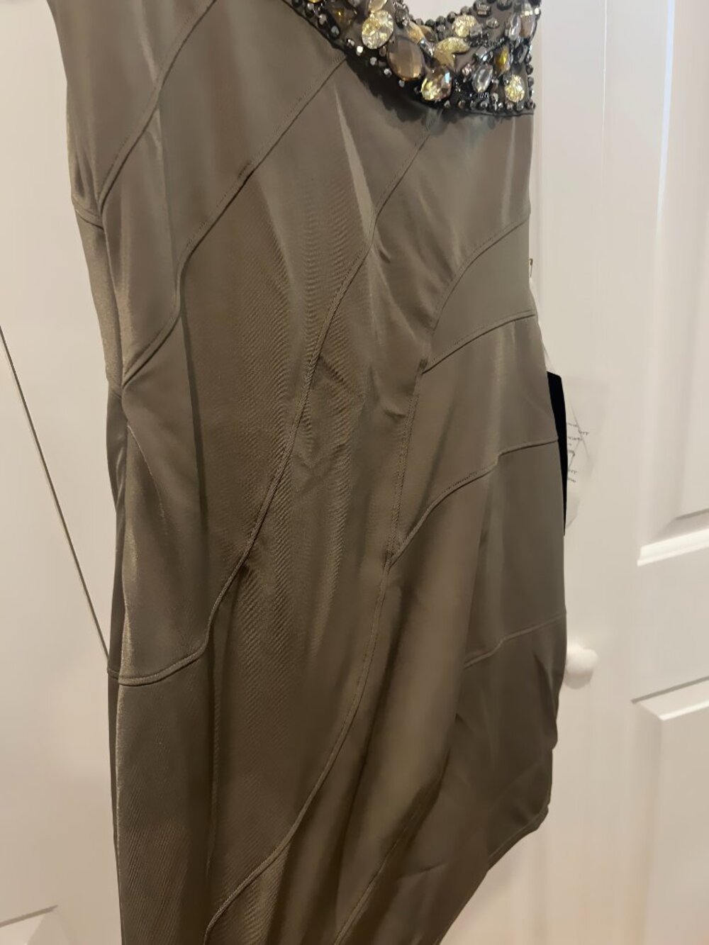 bebe Embellished One‑Sholder Cocktail Dress – Cocoa – Size S – NWT - Picture 9 of 16